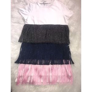 ZARA TRAFALUC SILVER FRINGE T SHIRT DRESS